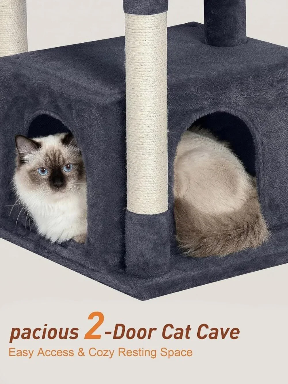 Large Cat Tree with Scratching Post & 2-Door Condo, Easy Clean, Dark Gray
